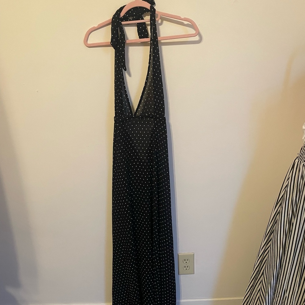 Lioness Black and White Polka Dot Halter Maxi Dress